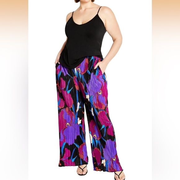 City Chic Pants - City Chic Black and Purple floral Wide Leg Pants